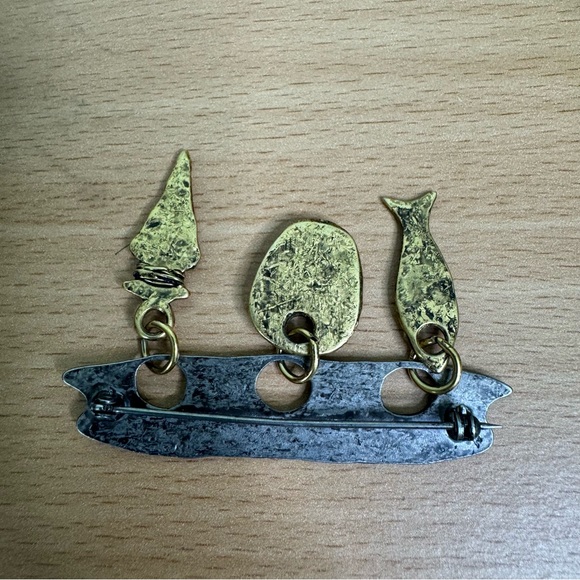 Tribal Mask Brooch and Earrings Bundle Matte Gold Tone Pewter Brass Ethnic Boho - Picture 5 of 10